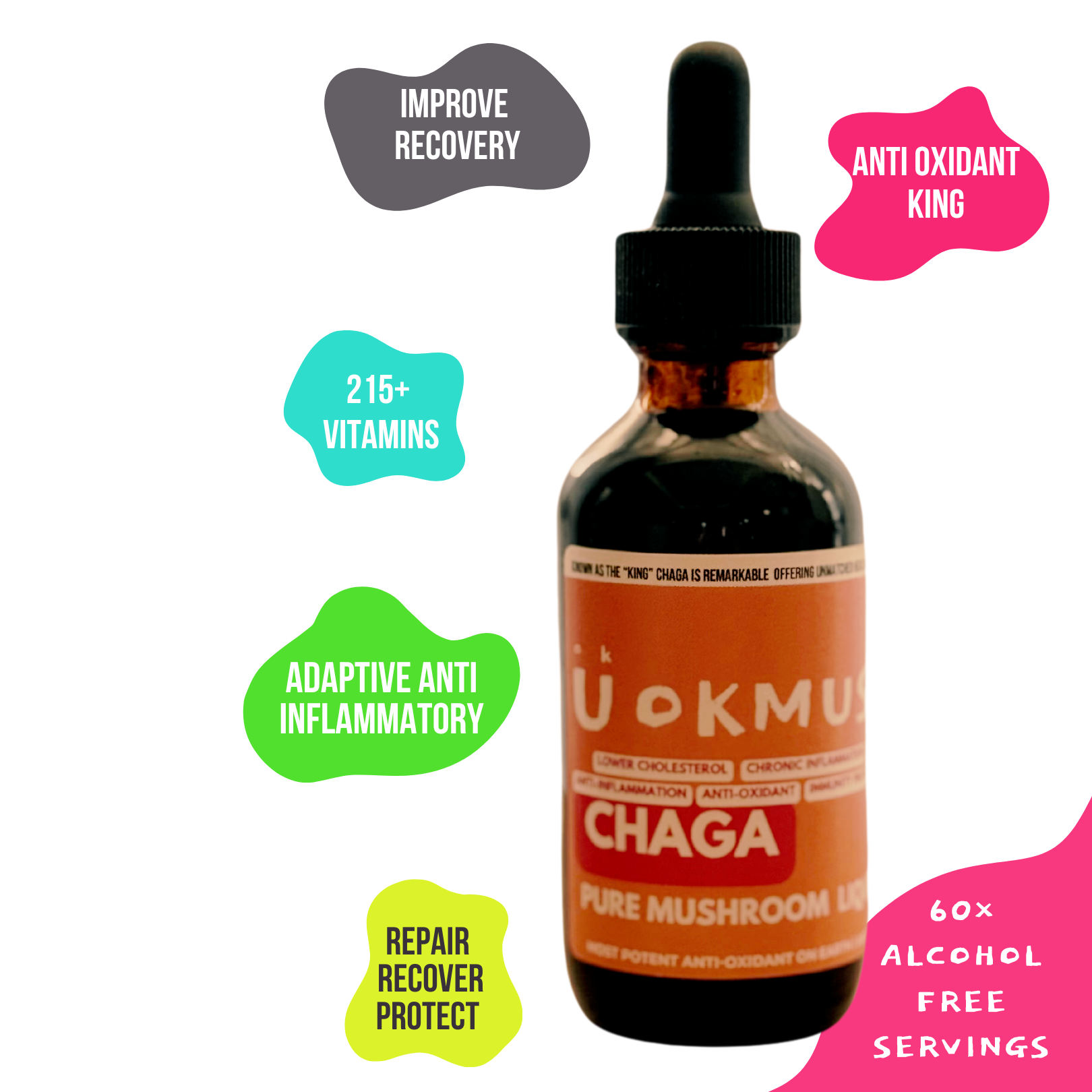 Organic 100% Chaga Mushroom Concentrate Supplement- 60 Servings